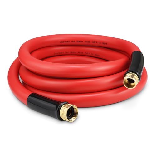 Garden Hose 15 ft x 5/8” Hot Water Hose, -50°F to 190°F,Burst 600Psi Flexible & Lightweight Upgraded Rubber Hoses,3/4” Solid Fittings for All-weather Outdoor Lawn & Garden - size: 15Ft, style: 5/8"