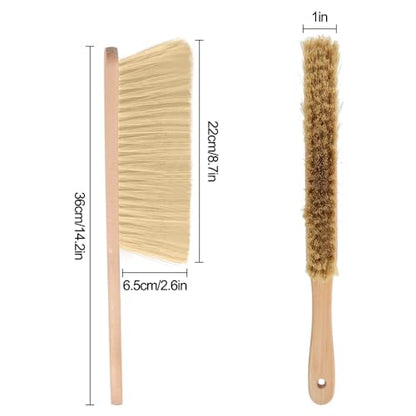 2 Pieces Wooden Dust Brush Hand Broom, Bench Brushes with Bristles, Handle Hair Brushes for Counter Bed Sofa Car Fireplace Household Woodworking Cleaning (Brown, Yellow) - color: Brown, Yellow