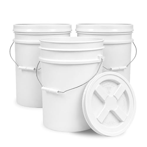 ePackageSupply 5 Gallon Bucket - Food Grade Bucket with Airtight Gamma Seal Screw-On Lid, BPA-Free, Heavy-Duty 90 Mil HDPE Plastic, Bulk Storage, Durable Container, Made in USA, White/White, 3 Packs - color: White/White, size: 3 Packs