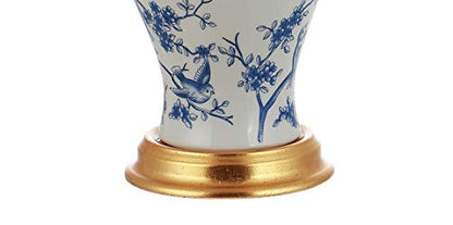JONATHAN Y 24" Blue/White French Country Ceramic Floral Urn Table Lamp, White Linen Shade, Chinoiserie Ginger Jar Bedside Lamp for Living Room Bedroom, LED Bulb (JYL3009B) - color: Blue/White