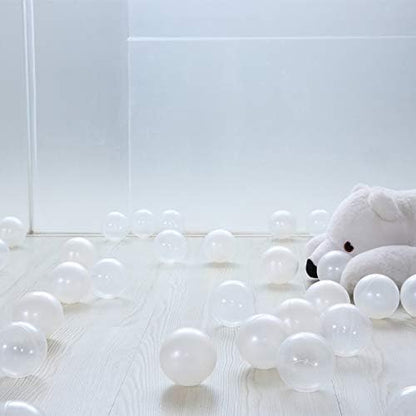Colorful 100pcs Ball Pit Balls 2.2-inch Plastic Ocean Ball Crush Proof Stress Balls for Kids Pool Ball Playhouse Pit Accessories - color: Pearl White/Clear