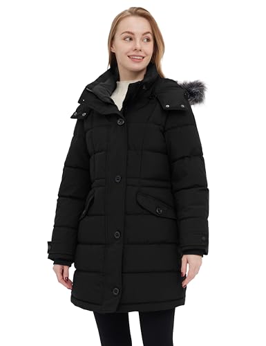 ZSHOW Women's Warm Hooded Winter Coat Waterproof Quilted Puffer Jacket Long Windproof Parka - color: Black, size: XX-Large