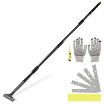 Floor Scraper Long Handle Heavy Duty, 31-61“ Long Handle Blade Scraper Tool with 10PCS Extra Blades 4 Inch stainless steel efficiently and quickly kitchen stickers windows cleaning. (61 inch)