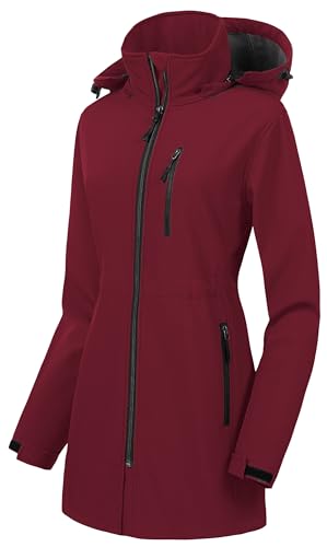 CREATMO US Women's Lightweight Waterproof Long Softshell Tactical Jacket Fleece Lined Windbreaker - color: Burgundy, size: Medium