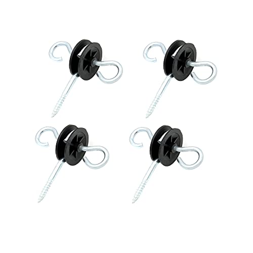 JBT 2 Rings Electric Fence Screw-in Gate Handle Anchor, Black, 4 | Wood Post Screw-in Insulator