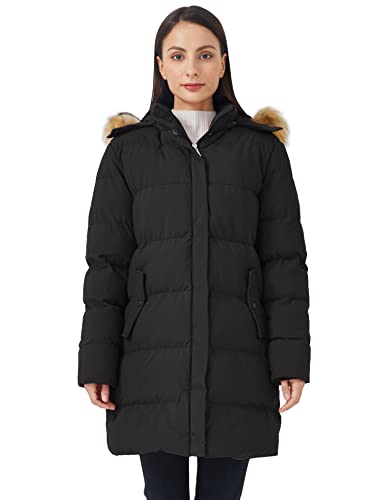 WenVen Women's Winter Thicken Puffer Coat Warm Jacket with Faux Fur Removable Hood - color: Black, size: 3X-Large