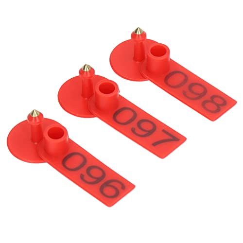 Durable Livestock Ear Tag, 100 Piece Numbered Cattle Ear Tags Label for Cow, Goat, Sheep, Pig Animal Identification (Red)