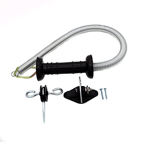 Electric Fence Spring Gate Handles Kit, Black, 16-Feet | Includes Anchors, Tension Spring