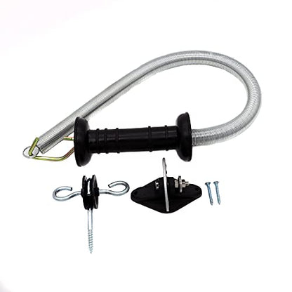 Electric Fence Spring Gate Handles Kit, Black, 16-Feet | Includes Anchors, Tension Spring