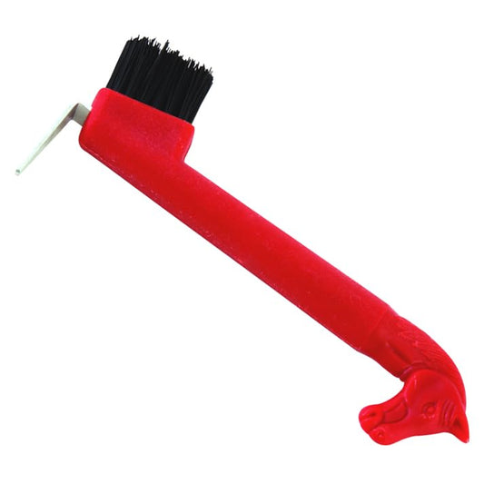 Jeffers Equine 2-in-1 Horse Head Hoof Pick with Cleaning Brush, Durable Hoof Cleaner Tool for Horses, Stiff Bristle Grooming Brush, Equine Stable Tack for Daily Hoof Care and Dirt Removal - Red - color: Red