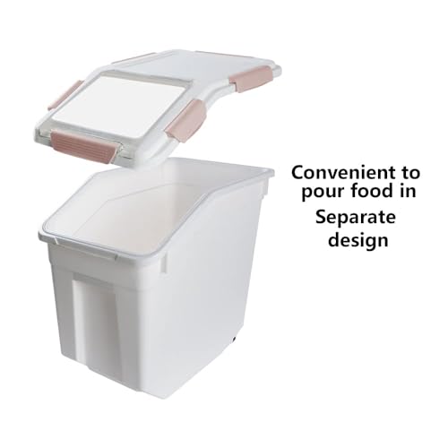 2Pack Airtight Flour Storage Container 25 lb Rice Storage Container with Wheels Seal Locking Lid, Dog Food Containers with Measuring Cup& Scoop for Flour, Rice, Grain, (Pink) - color: Pink 2 Count