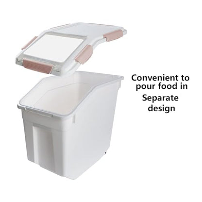 2Pack Airtight Flour Storage Container 25 lb Rice Storage Container with Wheels Seal Locking Lid, Dog Food Containers with Measuring Cup& Scoop for Flour, Rice, Grain, (Pink) - color: Pink 2 Count