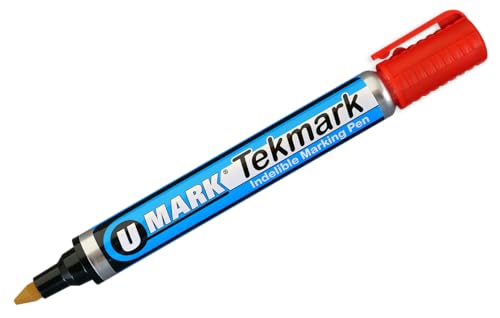 U-Mark Tekmark Indelible Marking Pen 1.5mm Pencil Point Tip, Marks On Wood Plastic Metal Packaging Tape Pallets Crates, 12 Pack, Red - color: Red