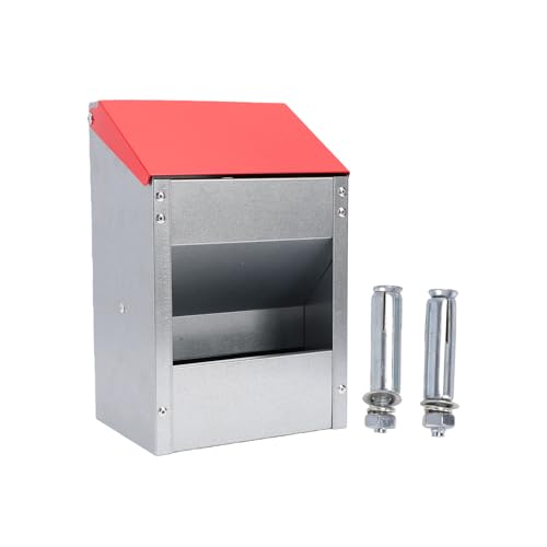 Wall Mounted Chicken Feeder, Hanging Automatic Poultry Feeder with Lid, Metal Wall Chicken Feeders No Waste Weatherproof for Outside Coop Quail Ducks Turkeys