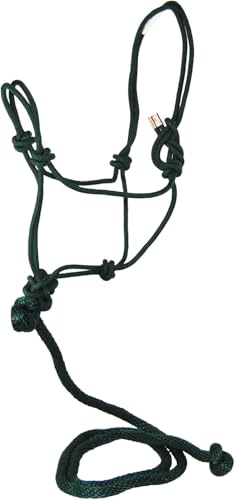 Hamilton Quality Rope Horse Halter and Detachable 7' Lead, Average Adult Horse, 800-1100 lbs, Dark Green - color: Dark Green