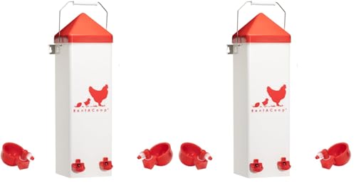 RentACoop 2 Gallon Chicken Waterer with Auto-Fill Cups, Horizontal Nipples, Anti-Roost Cone and Mounting Kit - Suitable for Chickens, Quail, Ducks, Geese, Turkey and More (Pack of 2)