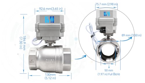 2" DN50 NPT 2 Way 12VDC 9-24VAC/DC Stainless Steel Normally Closed Electrical On/Off Motorized Ball Valve
