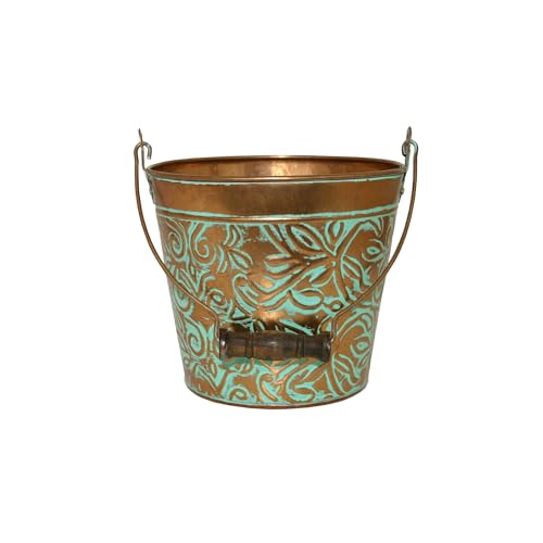 Headwind Vintage Collection - Floral Vintage Copper Planter with Handles – 8 Inch Medium Flower Pots Decorative Plant Indoor – Plant Pots Indoor with Drainage by Robert Allen - color: Vintage Copper, size: 8"