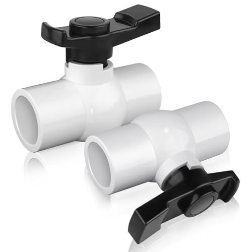 1 inch PVC Ball Valve, 2pcs Slip PVC Shut Off Water Valves with Double Socket Full Flow Port, Schedule 40 Plastic Control Valve, Using for Commercial、Swimming Pool, Irrigation System - size: 1 Inch