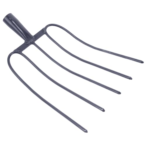 Ciieeo Handheld Manure Fork Solid 5-Tine Iron Fork for Farming Gardening Outdoor Use Traditional Farm Tool for Grass and Compost Handling