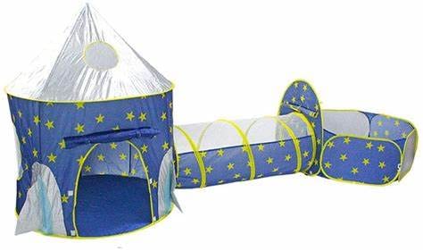 Piggy Poo and Crew Rocket Pop Up Tunnel and Tent Includes 50 Ball Pit Balls for Dogs Pigs Rabbits Cats Small Animals - color: Blue