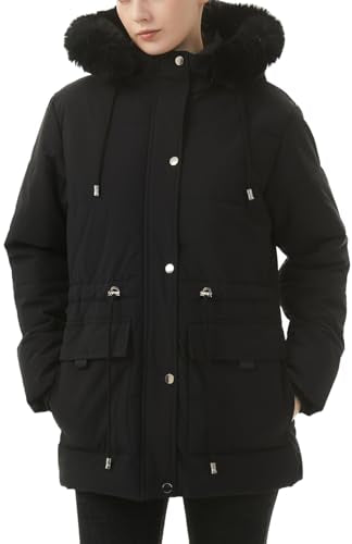 MOERDENG Women's Warm Winter Puffer Coat Thicken Fleece Lined Down Jacket Faux Fur Detachable Hood Snow Parka - color: Black, size: XX-Large