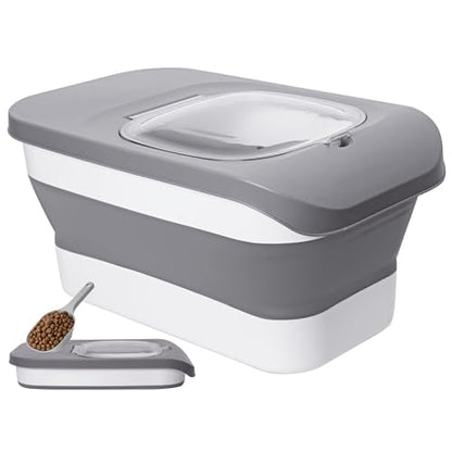 10-13 Lbs Dog Food Stroage Container, Collapsible Dog Food Containers with Airtight Lid, Pet Food Scoop, Pet Food Storage Container Dry Food for Dog, Cat and Other Pets - color: Grey/10-13 Lbs