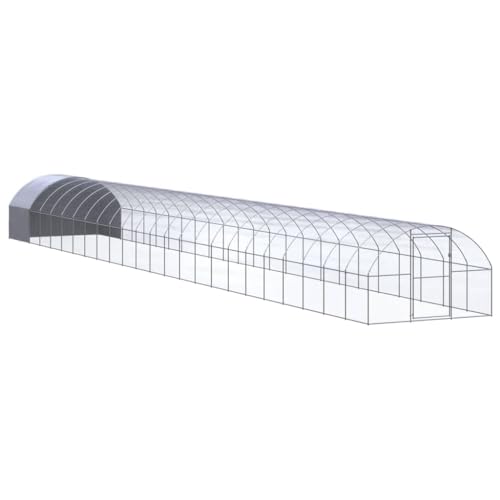Galvanized Steel Outdoor Chicken Coop Large 9.8'x78.7'x6.6' Silver Animal Enclosure with Weather-Resistant Roof for Rabbits Ducks Poultry - color: With roof, size: 9.8' x 78.7' x 6.6' (W x D x H)