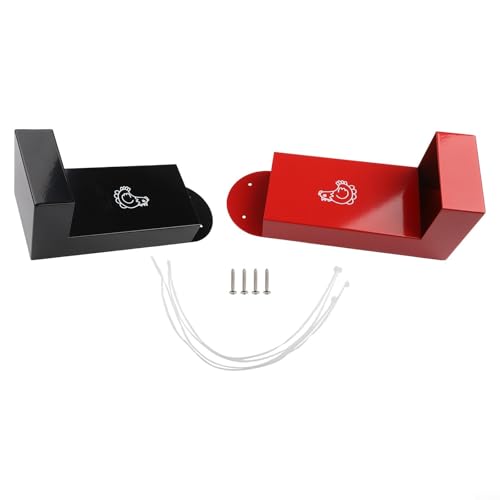 Metal Chicken Feeder and Snack Dispenser with Hanging or Fixed Mount, Automatic Feeding Trough for Poultry, Waste-Reducing Semi-Enclosed Design, Red and Black