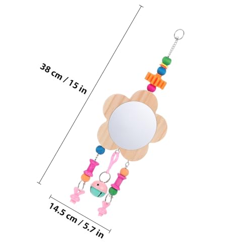 Wooden Chicken Mirror with Bell Hanging Pecking Play for Hens and Roosters Coop Pet Bird Supplies Random Color