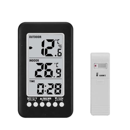 Wireless Thermometer,Indoor & Outdoor Weather Station Digital Temperature Monitor Thermometer with Remote Control,Household Refrigerators,Ice Storage,Maximum and Minimum