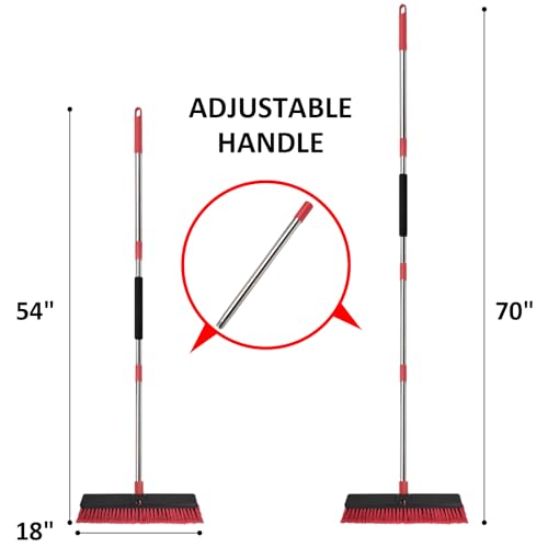 18” Push Broom with 70” Adjustable Handle - Heavy Duty Outdoor Broom for Shop, Garage, Driveway, Patio, Yard & Deck Cleaning