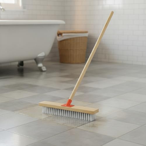 Floor Scrub Brush with Long Handle and Stiff Nylon Bristles for Tile Grout and Bathroom Cleaning (1 PC) - size: 14.57 x 2.36 x 1.57 in