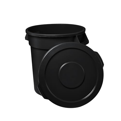 Feed and Seed Storage Container, 44 Gallon Black Round Commercial Trash Can and Lid, Food Storage Plastic Bin, Use in Agricultural, Gardening, or Household - color: Black, size: 44 Gallon Container with Lid