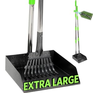 T2Y Pooper Scooper Extra Long Handle, Rake & Tray Set for Large Dogs | 48" Tall No-Bend | 9.4'' Large Tray | Stainless Steel | Adjustable | Works on Grass, Gravel & Dirt | Easy to Install - size: Rake & Large Tray-Green