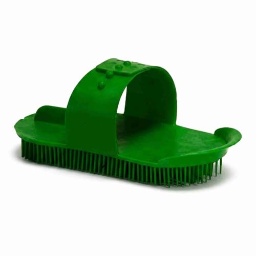Intrepid International Premium Plastic Curry Comb with Adjustable Hand Strap - Durable Horse Grooming Brush for Mud, Dirt, and Loose Hair Removal - color: Green