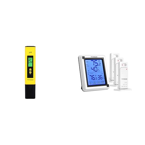 VIVOSUN Digital pH Meter and Digital Thermometer and Hygrometer with 3 Remote Sensors, Indoor Outdoor Temperature and Humidity Monitor