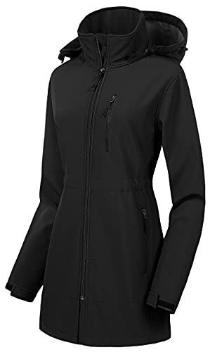 CREATMO US Women's Lightweight Waterproof Long Softshell Tactical Jacket Fleece Lined Windbreaker - color: Black, size: Medium