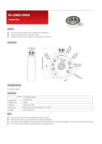 CB120 DS-1280ZJ-DM46 Conduit Base for Outdoor Dome Camera DS-2CD2143G2-IU, DS-2CD2183G2-IU, DS-2CD2147G2-LSU - size: DS-1280ZJ-DM46