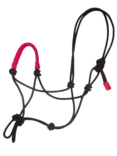 Premium Braided Rope Halter for Horses, Durable Hand-Tied Adjustable Nylon Horse Headcollar with Knots for Trail Riding, Lightweight & Strong Equestrian Western Tack - color: Red