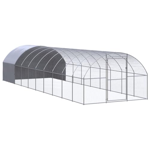 Outdoor Chicken Coop 9.8x32.8x6.6 Feet Galvanized Steel Cage with PE Roof, Large Animal Hutch for Rabbits Ducks Hens, Silver Water-Resistant Enclosure - color: With roof, size: 9.8' x 32.8' x 6.6' (W x D x H)