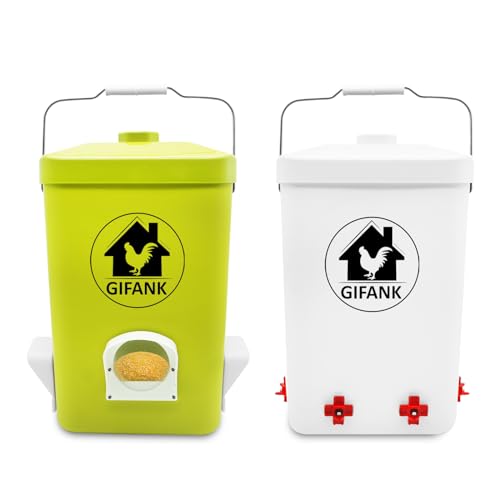 Chicken Feeder and Waterer Set,3 Gallon Poultry Waterer Feeder Kit | Chicken Feeder No Waste Hanging Poultry Waterer Feeder Kit Chicken Waterer Nipples and Feeding Ports Chicken Coop Accessories - color: White, size: 13.65x9.751in