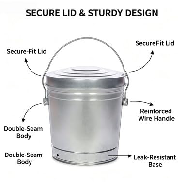 6-Gallon Galvanized Steel Storage Can with Locking Lid - Airtight Metal Container