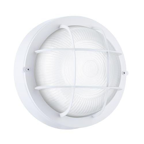 Round Bulkhead Light, Outdoor LED Nautical and Sauna Lamp | Dimmable, 8.0 Inch 1500 Lumen 5000K, Aluminum, Glass, Water-proof Wall Lantern Light for Patio, Porch, Garage, White, 1-Pack - color: 5000K White, size: 1pk-round