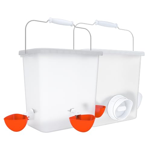 Large Automatic Chicken Feeder and Waterer Set Hanging Chicken Water Feeder Poultry Feed Bucket - color: Frosted, size: 2.6 Gal Feeder & Waterer