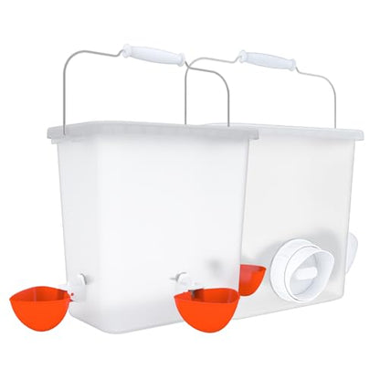 Large Automatic Chicken Feeder and Waterer Set Hanging Chicken Water Feeder Poultry Feed Bucket - color: Frosted, size: 2.6 Gal Feeder & Waterer