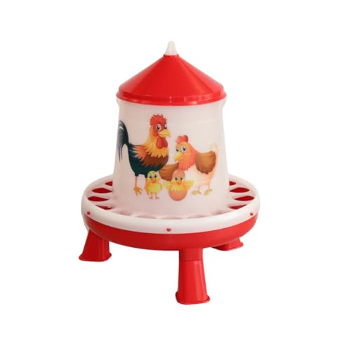 Little Giant® Plastic Poultry Feeder - Chicken Feeder with Twist Lock Base and Removable Legs - Cartoon Illustrations - Fits Up to 8 Pounds of Poultry Feed (Red, 4 Pound) - size: 4 Pound