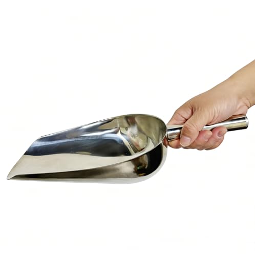 Extra Big Size Stainless Steel Utility Scoop, 35~55-Ounce Metal Scoop Livestock Feed Scoop for Any Household Disposing Replacing Litter/Animal Pet Farm Pig Horse Feed Food Shovel (Stainless Steel)