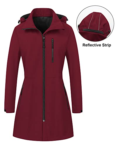 CREATMO US Women's Lightweight Waterproof Long Softshell Tactical Jacket Fleece Lined Windbreaker - color: Burgundy, size: X-Large