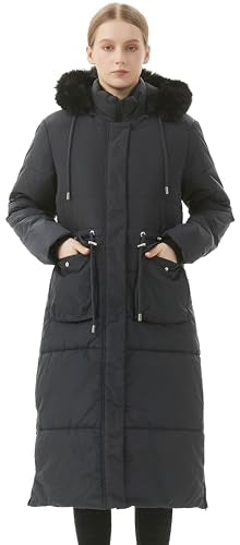 MOERDENG Women's Long Winter Puffer Coat Waterproof Warm Maxi Down Jacket Faux Fur Removable Hood Parka - color: Dark Grey, size: X-Large